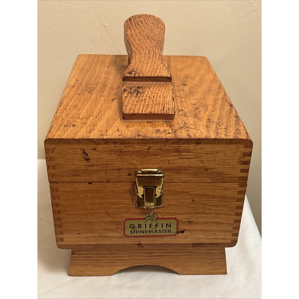 Vintage Griffin ShineMaster Wood Shoe Shine Box with Brush Made in USA Brown